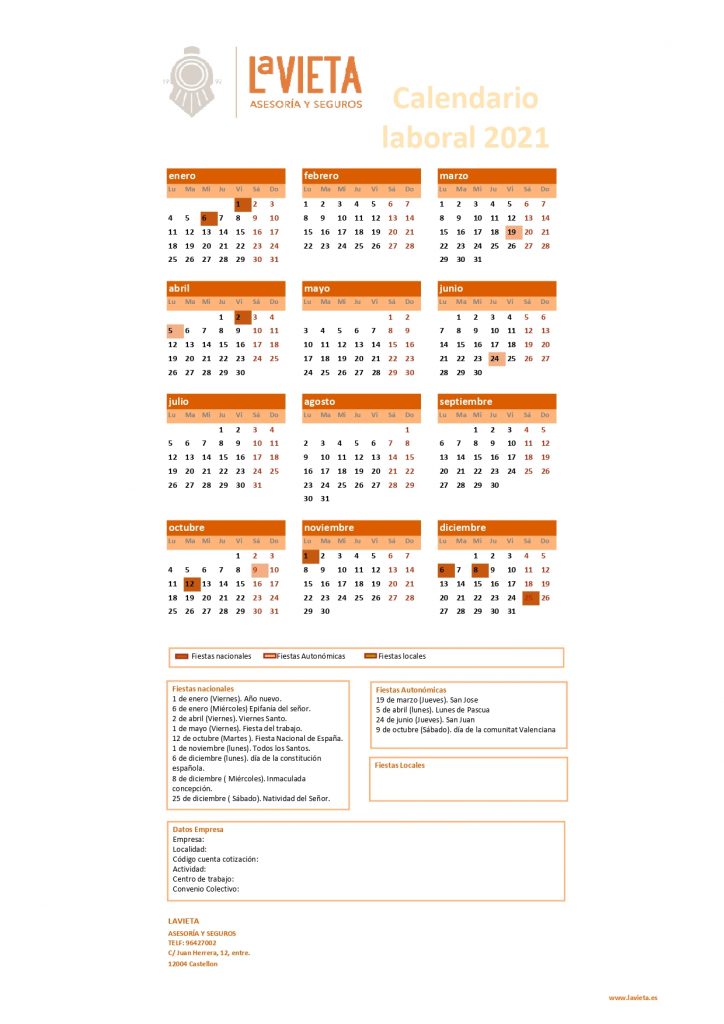 Calendario laboral Comunidad Valenciana 2021 PDF, Calendari laboral comunitat valenciana 2021 PDF