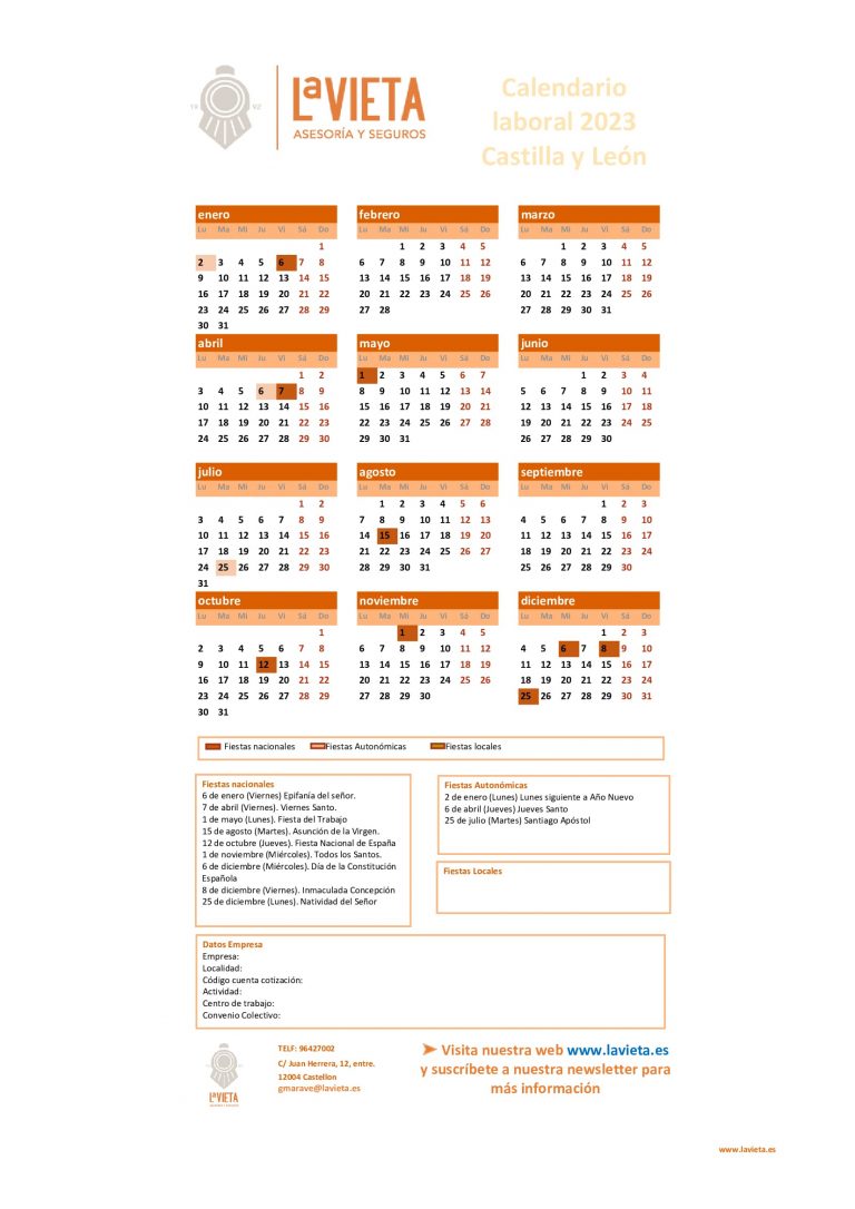 Calendario laboral castilla y leon 2023 pdf para imprimir festivos castilla y leon 2023 calendario del trabajador castilla y leon 2023