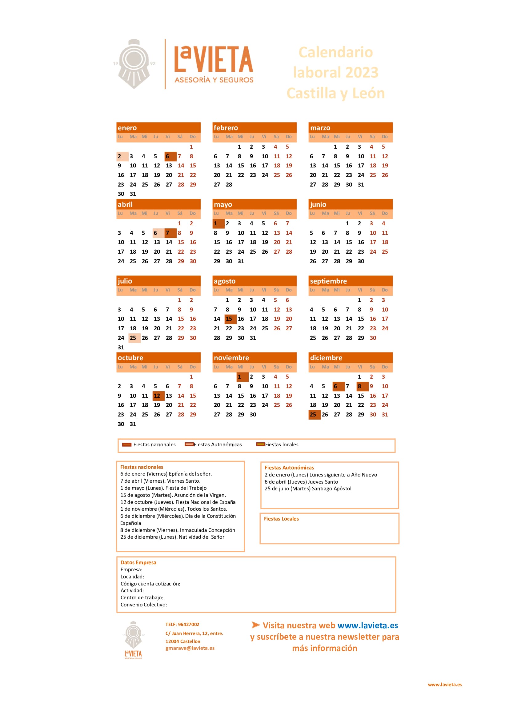 Fiestas Locales Leon 2023 Calendario laboral de Castilla y León 2023 en PDF para imprimir