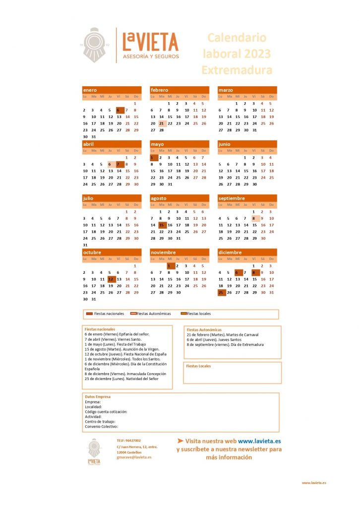 Calendario laboral extremadura 2023 pdf para imprimir festivos extremadura 2023 calendario del trabajador extremadura 2023