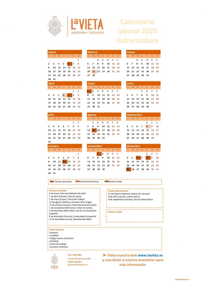 Calendario laboral extremadura 2023 pdf para imprimir festivos extremadura 2023 calendario del trabajador extremadura 2023