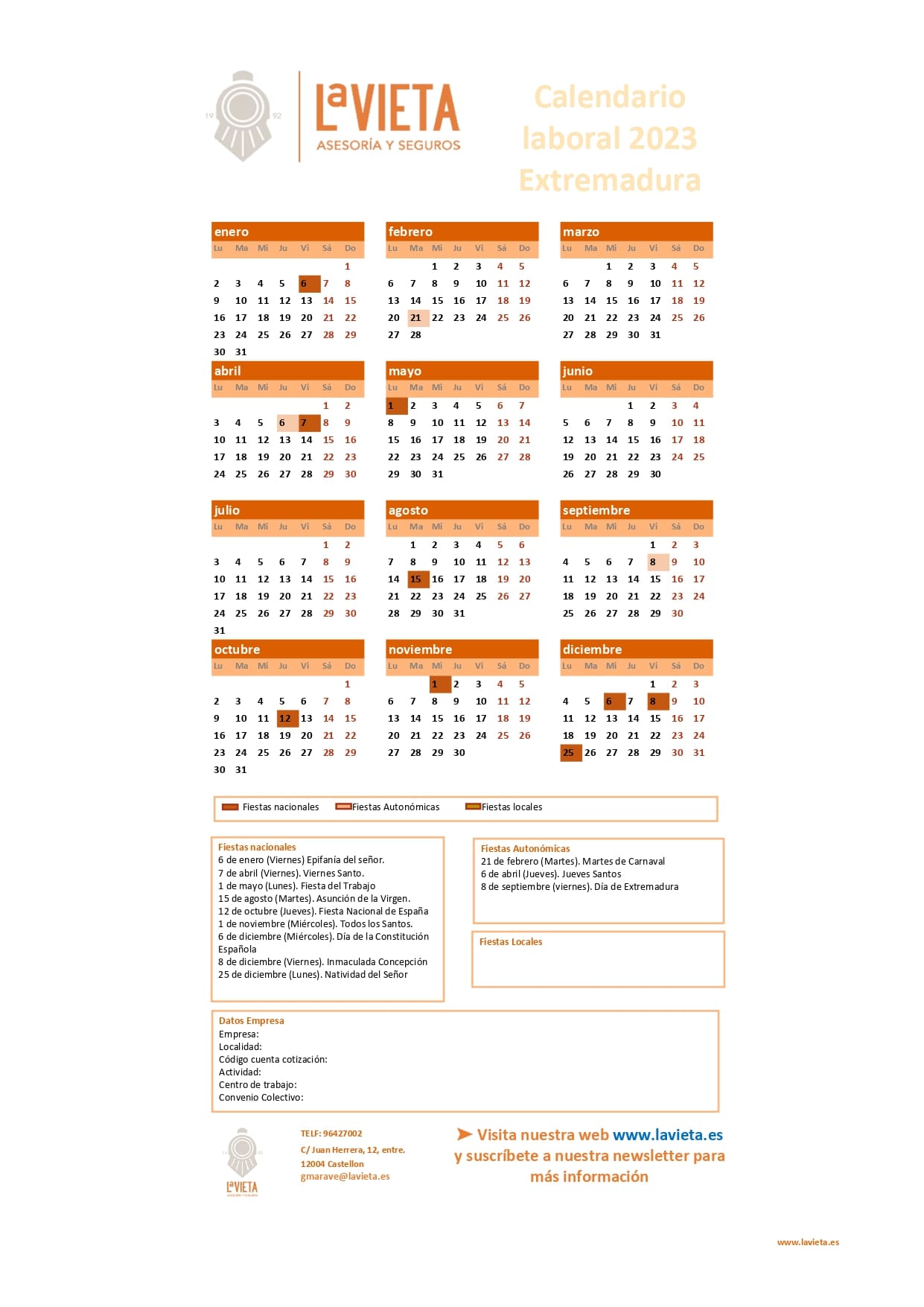 Calendario laboral extremadura 2023 pdf para imprimir festivos extremadura 2023 calendario del trabajador extremadura 2023