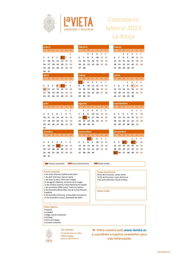 Calendario laboral la rioja 2023 pdf para imprimir festivos la rioja 2023 calendario del trabajador la rioja 2023